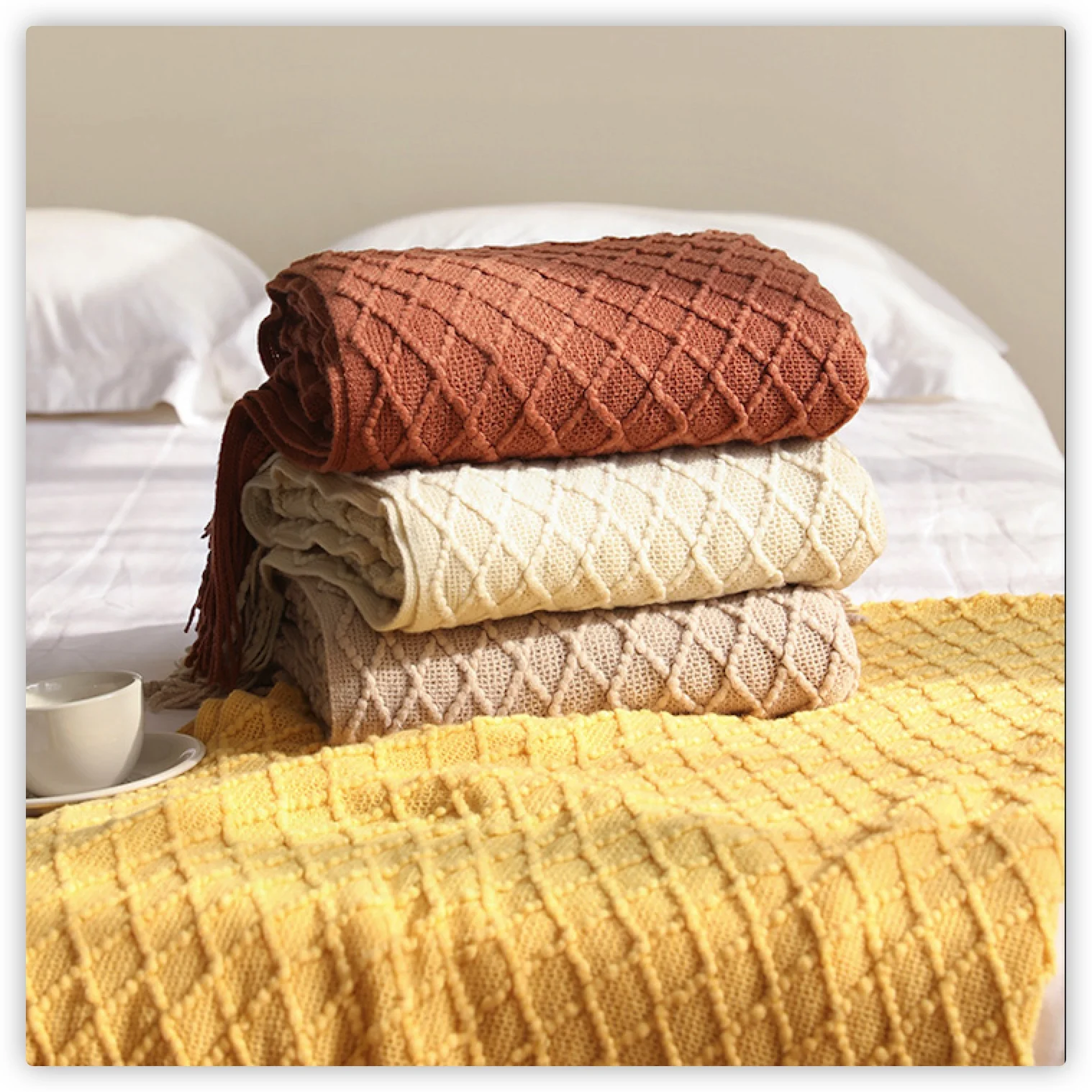Boho Throw Blanket Fringe - Selimut Rajut Berbentuk Berlian dari Textile