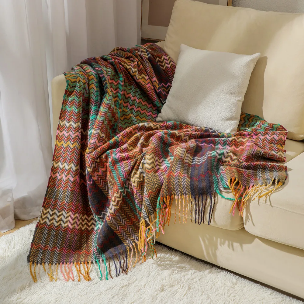 Boho Throw Blanket Fringe - Selimut bergaya Boho dengan motif gelombang