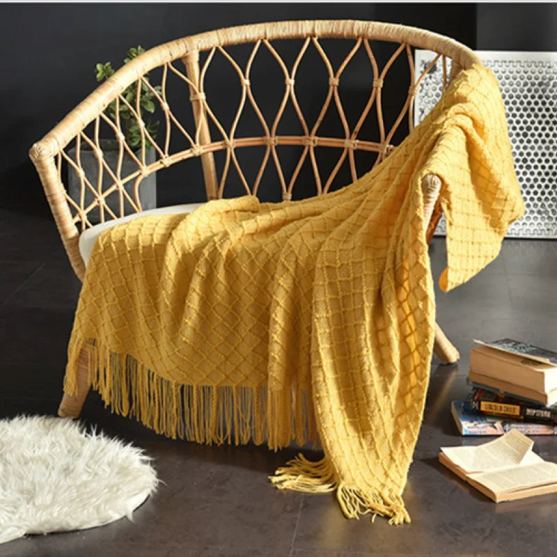 Selimut Rajut Bertekstur Warna - Boho Throw Blanket Fringe ulasan dan harga